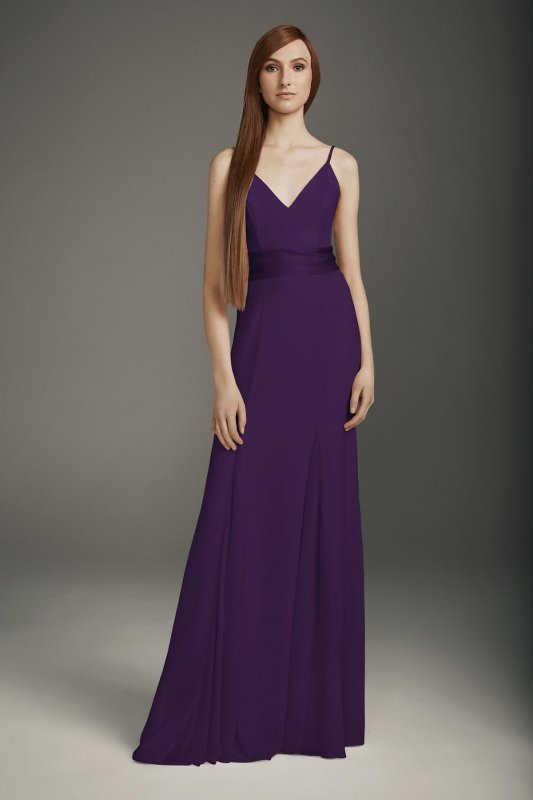 V-Neck Crepe Mermaid Bridesmaid Dress VW360489