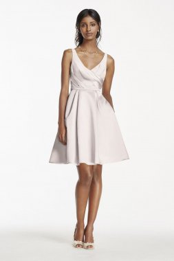 Short Satin Bridesmaid Dress with Tank Straps W10837