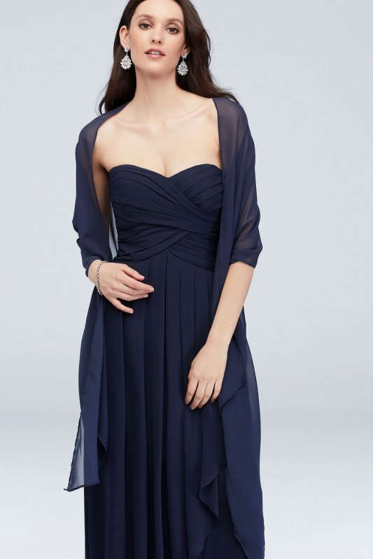 Strapless Crinkle Chiffon Dress with Cascade Skirt W10840