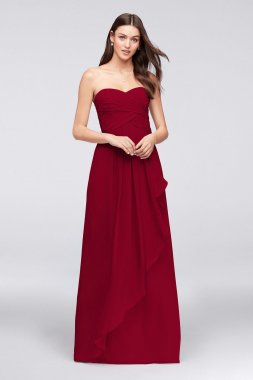 Strapless Crinkle Chiffon Dress with Cascade Skirt W10840