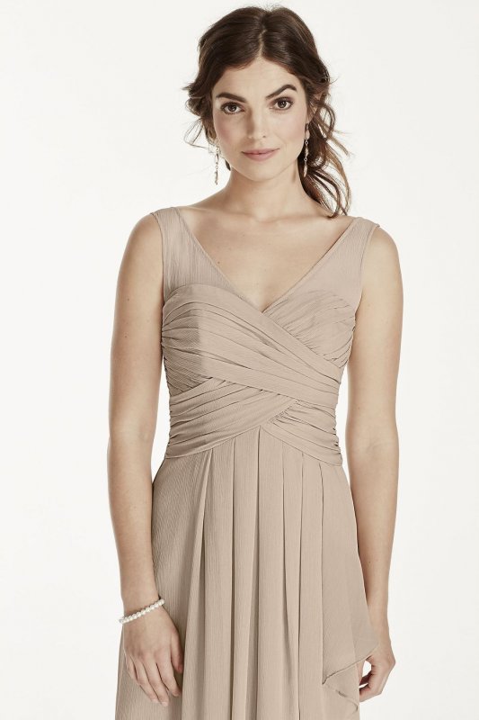 Long Illusion Tank Crinkle Chiffon Dress W10841