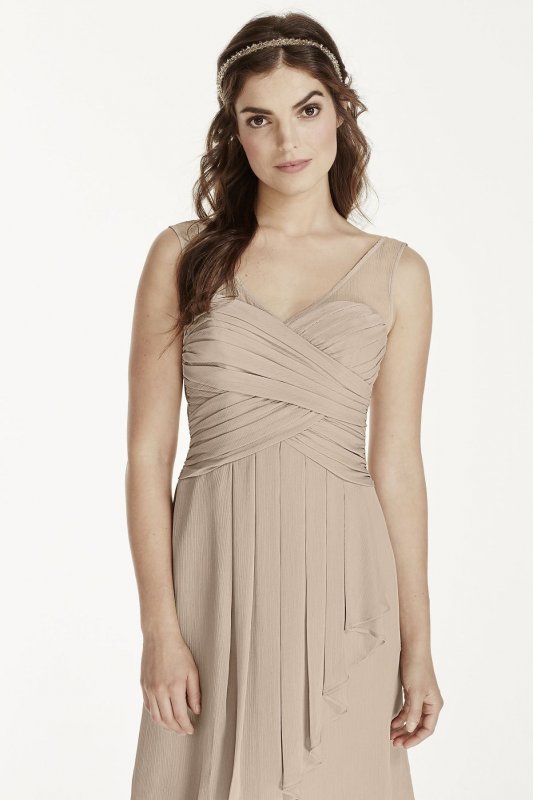 Short Illusion Tank Dress with Cascade Skirt W10844