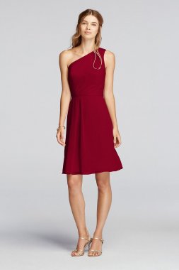 Short One Shoulder Crinkle Chiffon Dress W10941
