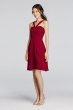 Y-Neck Ruched Bodice Crinkle Chiffon Short Dress W10943