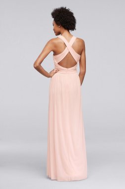 Mesh Long Bridesmaid Dress with Crisscross Back W10974