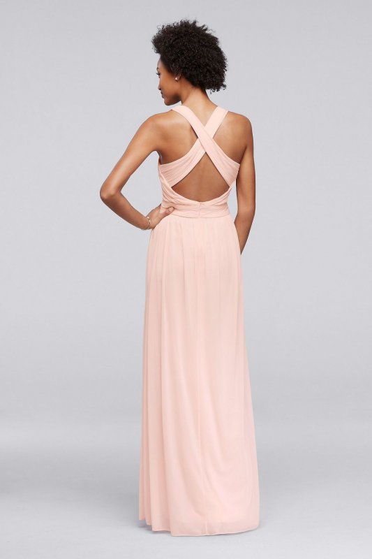 Mesh Long Bridesmaid Dress with Crisscross Back W10974
