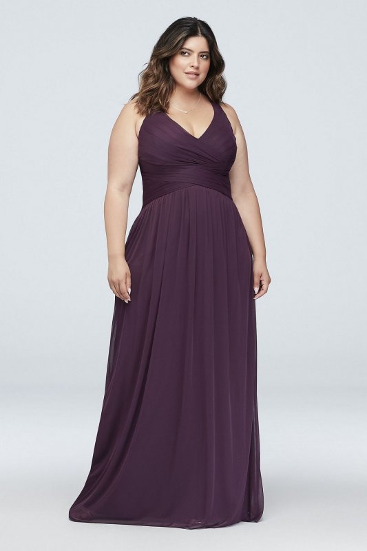 Mesh Long Bridesmaid Dress with Crisscross Back W10974