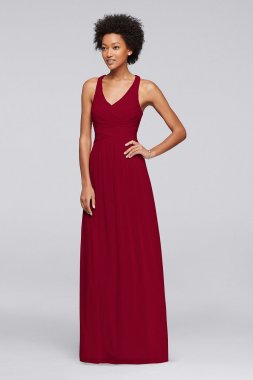 Mesh Long Bridesmaid Dress with Crisscross Back W10974