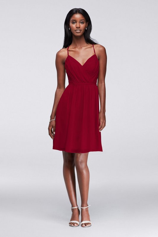 Chiffon Dress with Pleated Bodice and Strappy Back W11072
