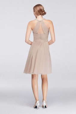 Short Chiffon Dress with Beaded Illusion Neckline W11082