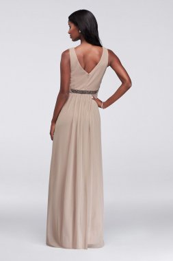 Long Mesh Dress with Beaded Waistband W11092