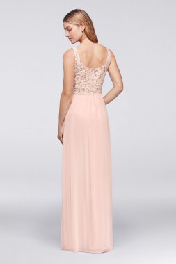 V-Neck Illusion Lace and Mesh Dress W11104