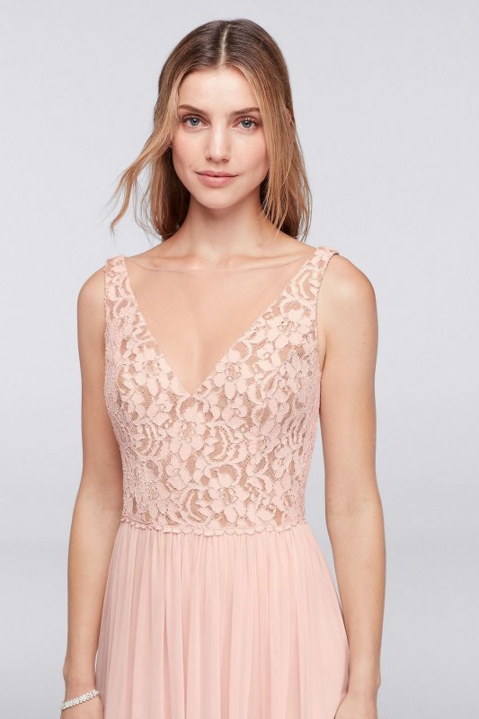 V-Neck Illusion Lace and Mesh Dress W11104