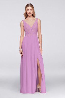 V-Neck Illusion Lace and Mesh Dress W11104