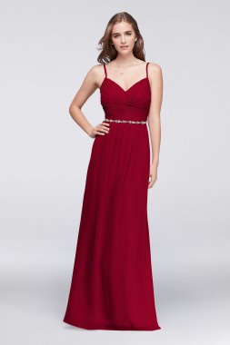 Twist Bodice Chiffon Dress with Beaded Belt W11147