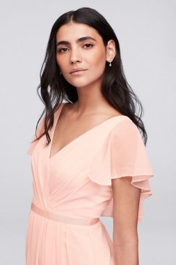 Flutter Sleeve Crinkle Chiffon Bridesmaid Dress W11446