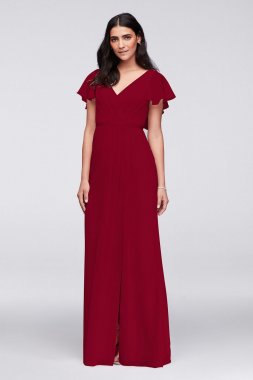 Flutter Sleeve Crinkle Chiffon Bridesmaid Dress W11446