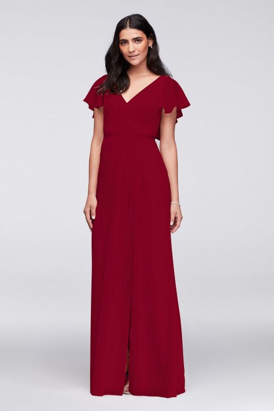 Flutter Sleeve Crinkle Chiffon Bridesmaid Dress W11446