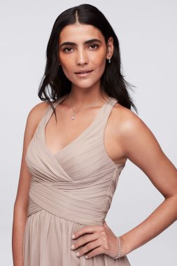 Short Mesh Bridesmaid Dress with Crisscross Back W11480
