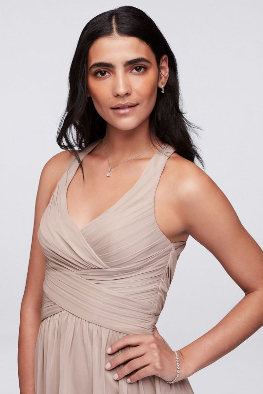 Short Mesh Bridesmaid Dress with Crisscross Back W11480