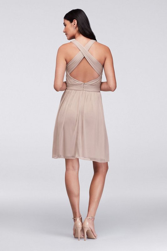 Short Mesh Bridesmaid Dress with Crisscross Back W11480