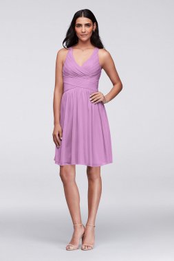 Short Mesh Bridesmaid Dress with Crisscross Back W11480