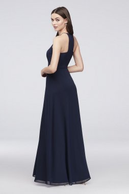 Chiffon Keyhole Bridesmaid Dress with Cutaway Back W60000