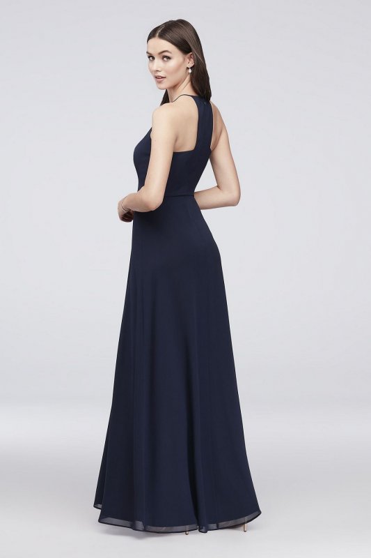 Chiffon Keyhole Bridesmaid Dress with Cutaway Back W60000