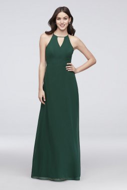 Chiffon Keyhole Bridesmaid Dress with Cutaway Back W60000