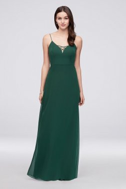 Lattice Neckline Long Chiffon Bridesmaid Dress W60001