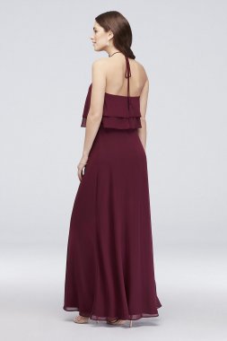 Tiered Ruffle Chiffon High-Neck Bridesmaid Dress W60006
