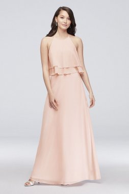 Tiered Ruffle Chiffon High-Neck Bridesmaid Dress W60006