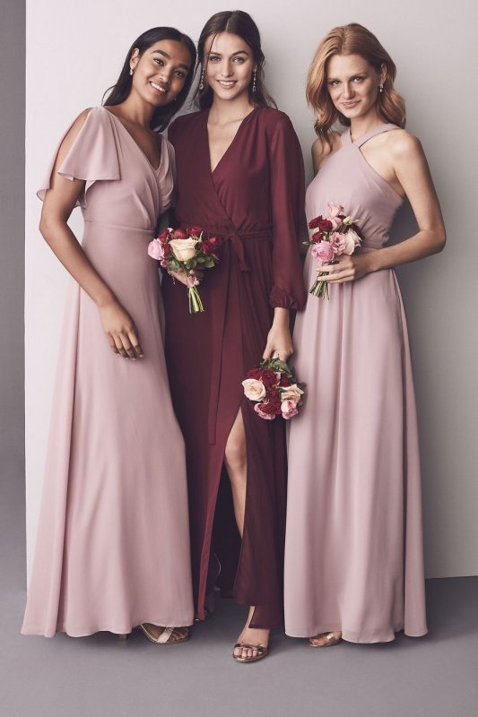 Long Sleeve Chiffon Faux-Wrap Dress W60041