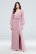 Long Sleeve Chiffon Faux-Wrap Dress W60041