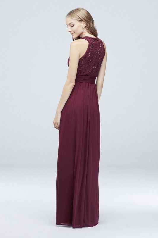 High-Neck Sequin Lace and Chiffon Dress W60081