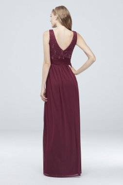 Mesh and Sequin Lace Dress with Pleated Waist W60082