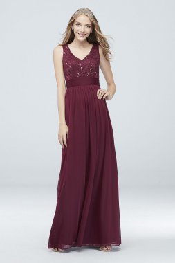 Mesh and Sequin Lace Dress with Pleated Waist W60082