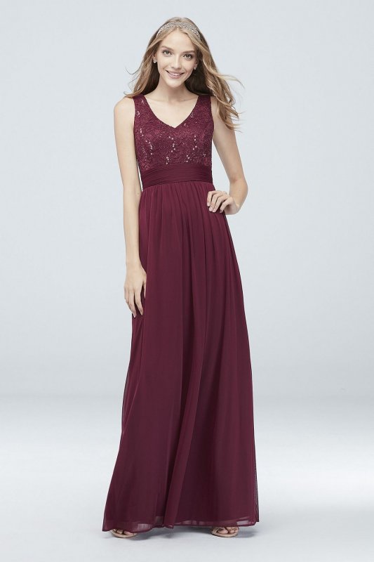 Mesh and Sequin Lace Dress with Pleated Waist W60082