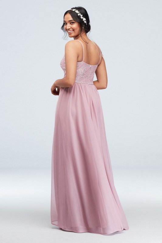 V-Neck Caviar Beaded Floral Chiffon Dress W60084