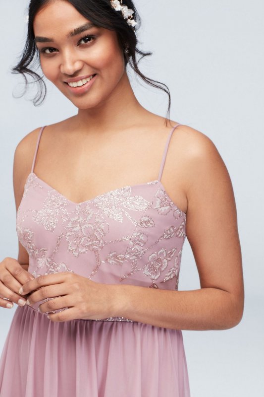 V-Neck Caviar Beaded Floral Chiffon Dress W60084