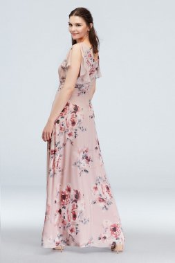 Flutter Sleeve Floral Chiffon Dress W60090