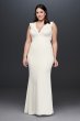 Plunging V Ruffle Strap Plus Size Crepe Gown 10982W
