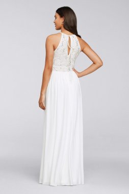 Long Halter Dress with Glitter Lace Bodice 12203