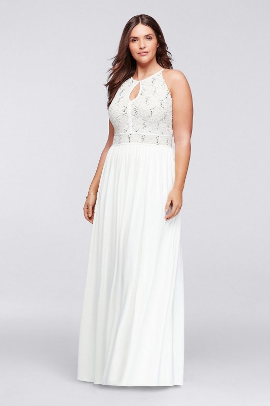 Halter Plus Size Dress with Glitter Lace Bodice Nightway 12203W