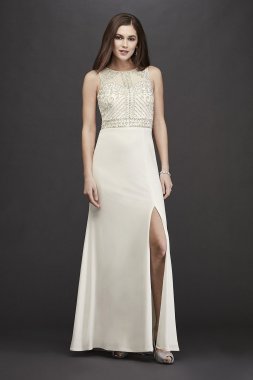 Jersey Sheath High-Neck Wedding Dress with Beading 12332D