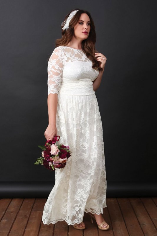 Plus Size Lace Illusion Wedding Gown 14130904DB