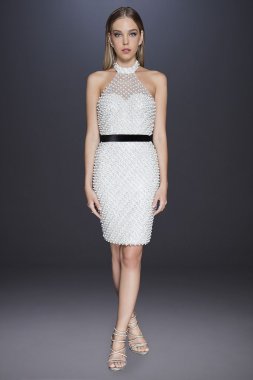 Pearl and Crystal High-Neck Short Wedding Dress 1811C6021X