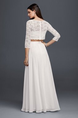 Lace Wedding Crop Top with 3/4 Length Sleeves 183599DB