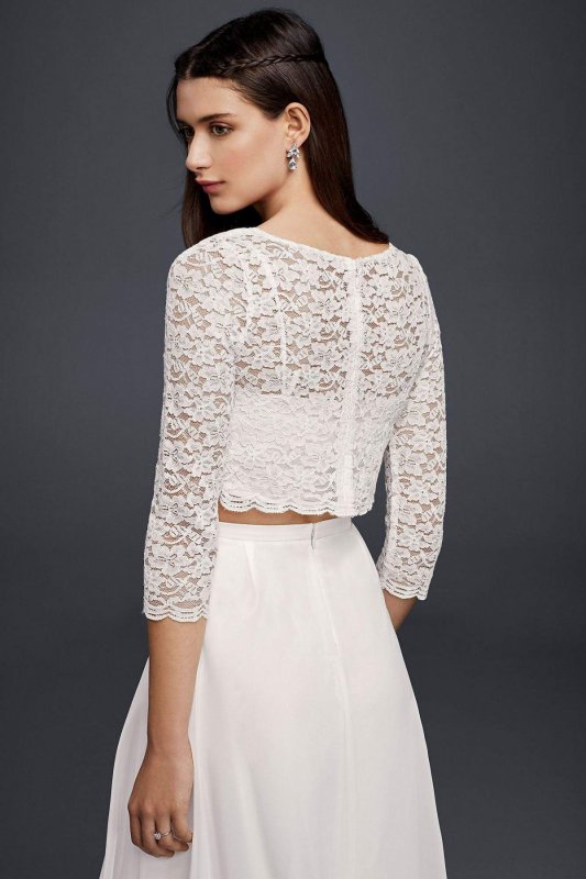 Lace Wedding Crop Top with 3/4 Length Sleeves 183599DB
