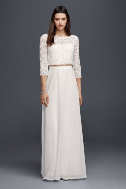 Lace Wedding Crop Top with 3/4 Length Sleeves 183599DB